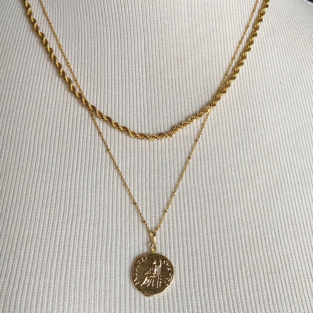 14k Gold filled coin pendant with rope chain
